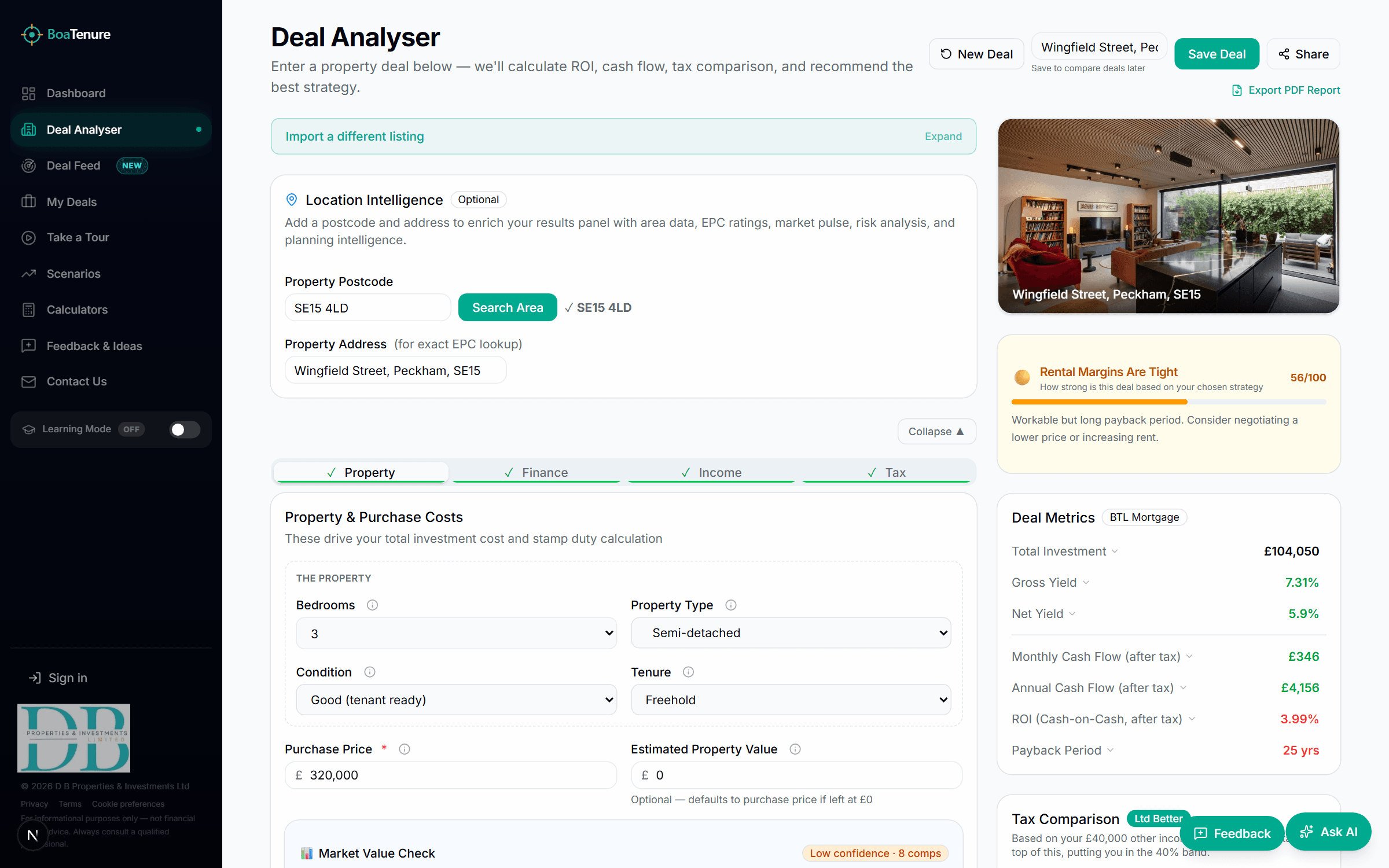 BoaTenure deal analysis view